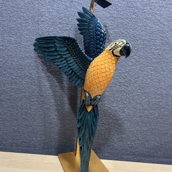 CIT Hand Painted 14” Yellow Parrot Bird On Branch Wall Mount Decor Sculpture - Picture 2 of 13